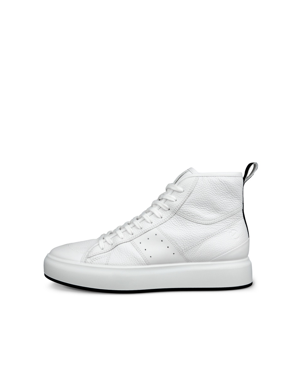 Men s ECCO Street Ace Leather High Top Sneaker White