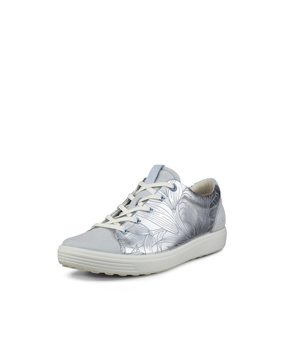 Women's ECCO® Soft 7 Leather Floral Shoe - Silver - Main