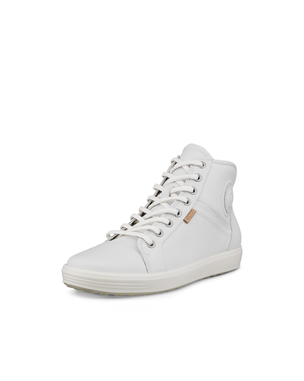 Women's ECCO® Soft 7 Leather High-Top Sneaker - White - Main