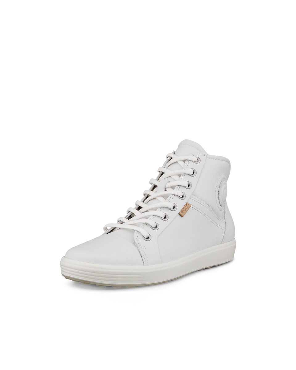 Women s ECCO Soft 7 Leather High Top Sneaker White