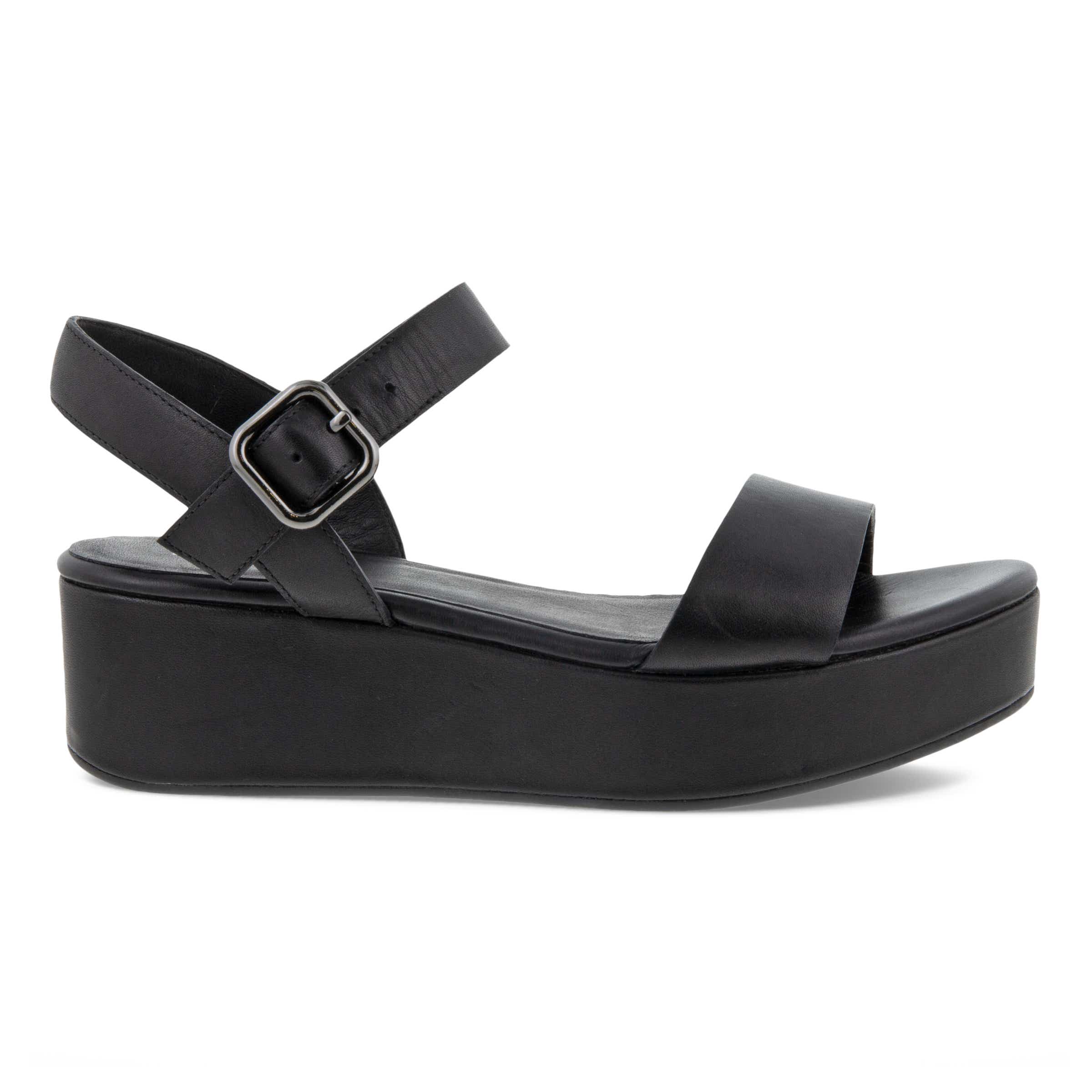 ECCO Elevate Plateau ウィメンズ レザーフラットサンダル - Black - Outside