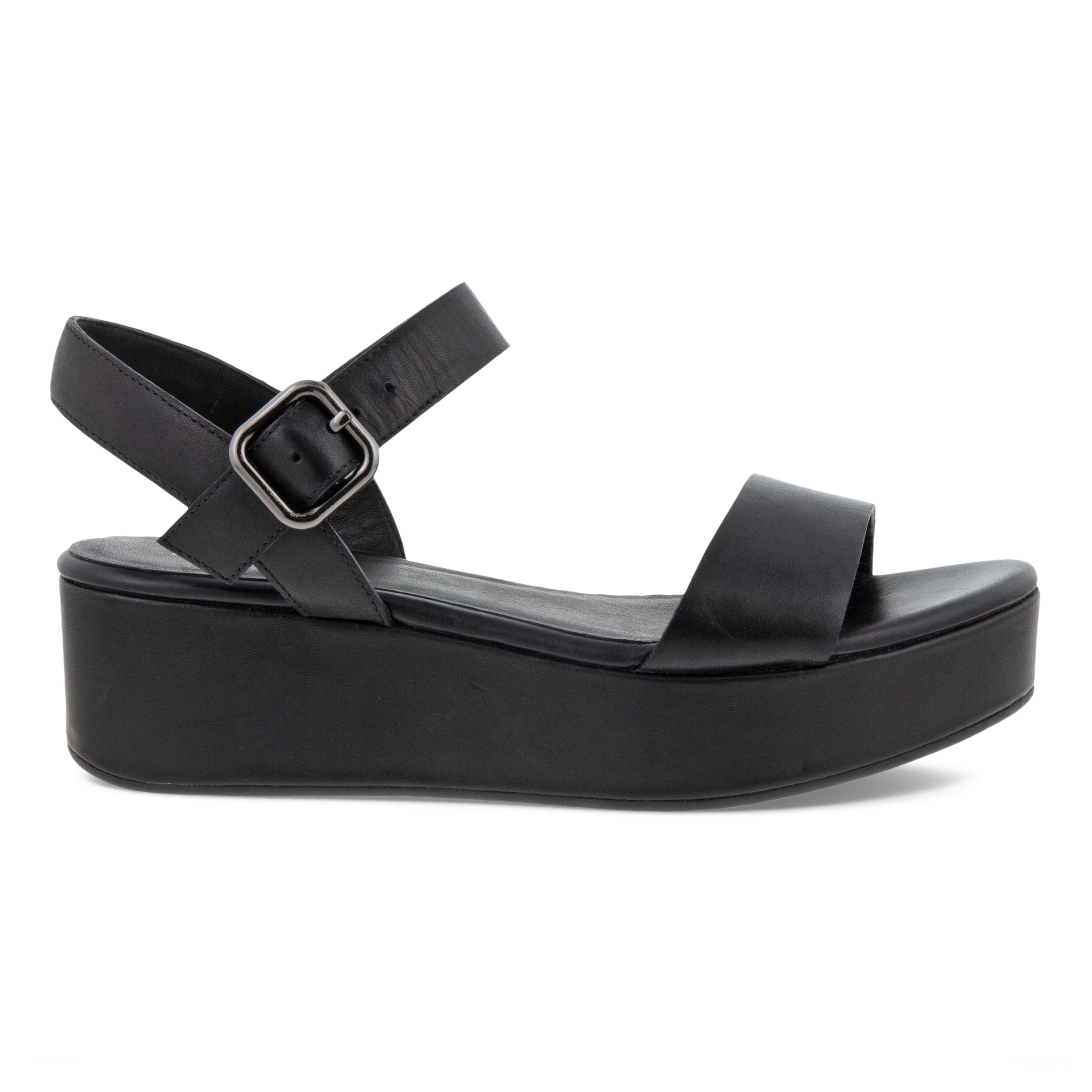 ECCO Elevate Plateau ウィメンズ レザーフラットサンダル - Black - Outside