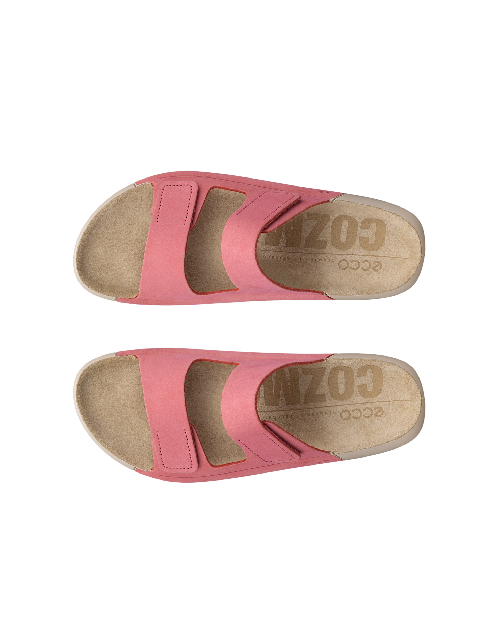 Women's ECCO® Cozmo Nubuck Two Strap Sandal - Pink - Top left pair