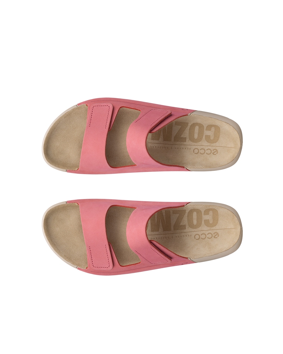 Women's ECCO® Cozmo Nubuck Two Strap Sandal - Pink - Top left pair