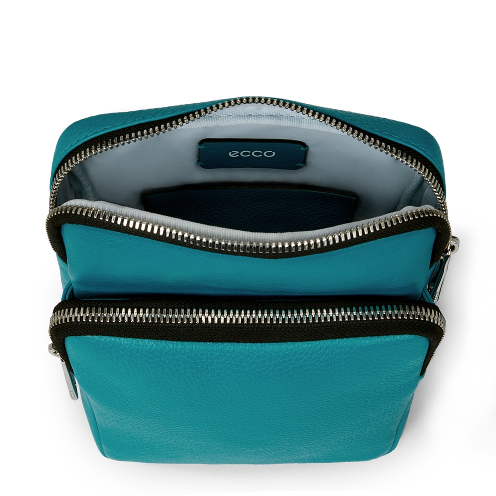 ECCO® Flat Pouch Leather Crossbody Bag - Blue - Inside