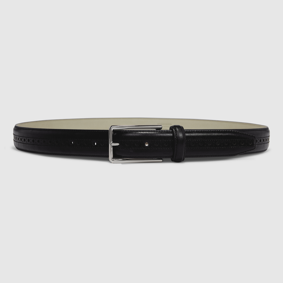 Unisex ECCO® Large Formal Brogue Belt - Black - Main