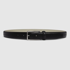 Men's ECCO® Formal Large Leather Brogue Belt - Black - Main