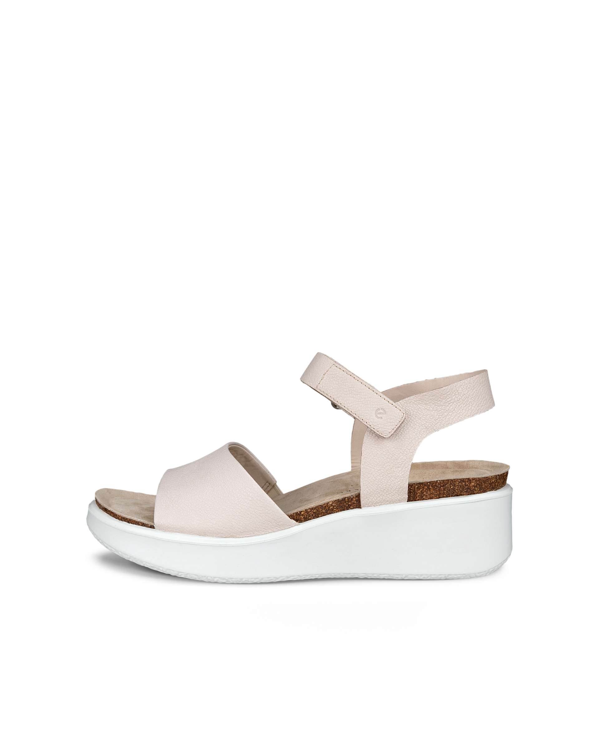 Women's ECCO® Flowt Leather Cork Heeled Wedge Sandal - Beige - Outside