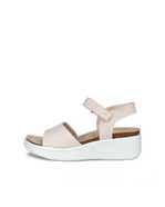 Women's ECCO® Flowt Wedge Leather Cork Heeled Sandal - White - Outside