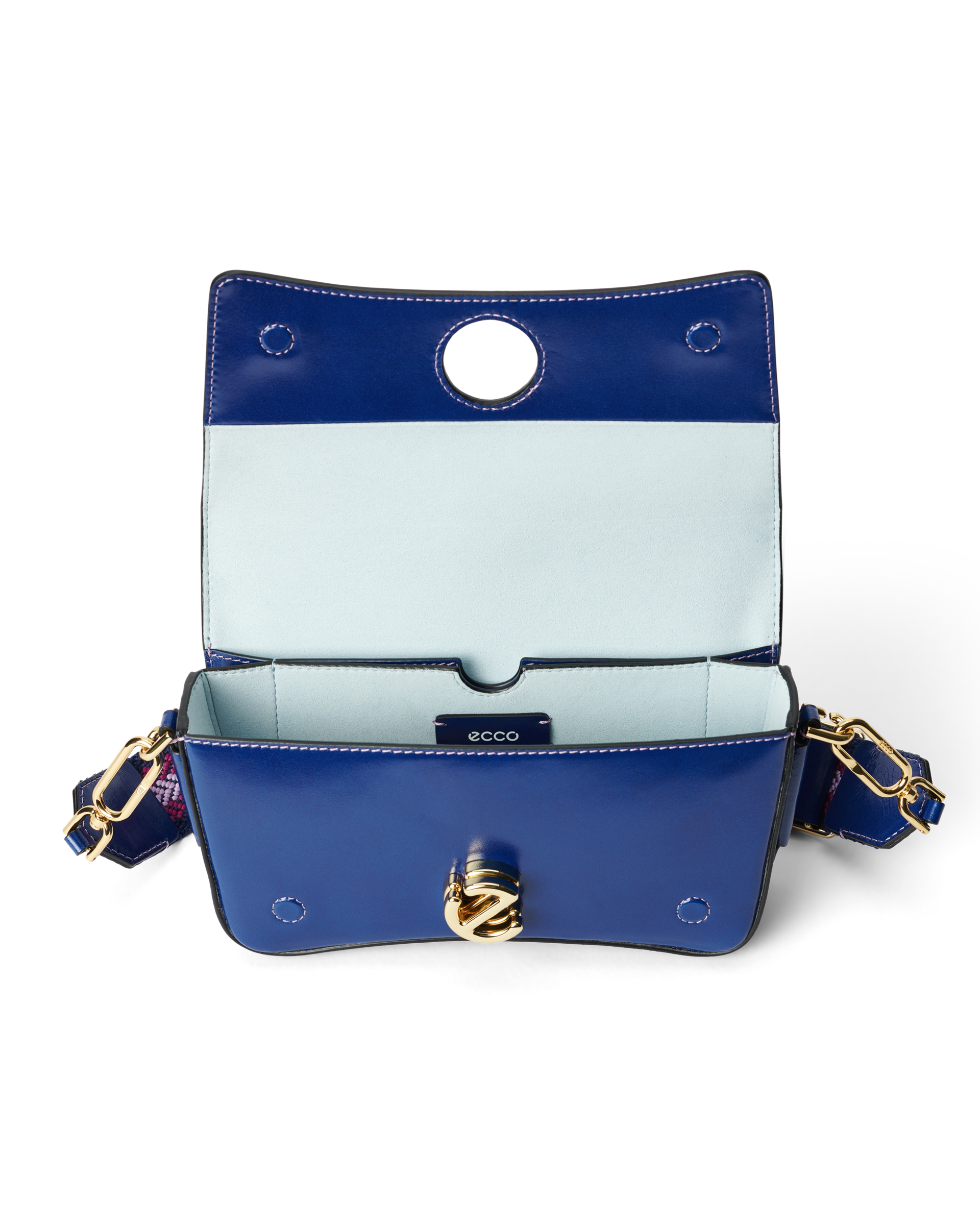 ECCO® Lock Wave Medium Pinch Leather Crossbody Bag - Blue - Inside