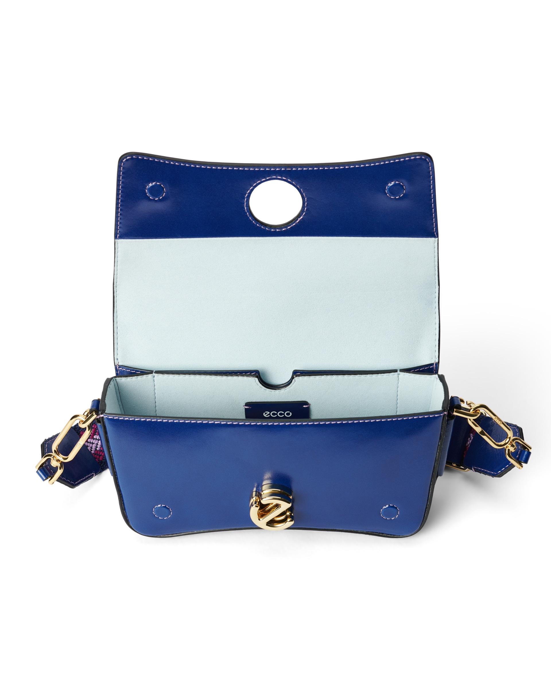 ECCO® Lock Wave Medium Pinch Leather Crossbody Bag - Blue - Inside