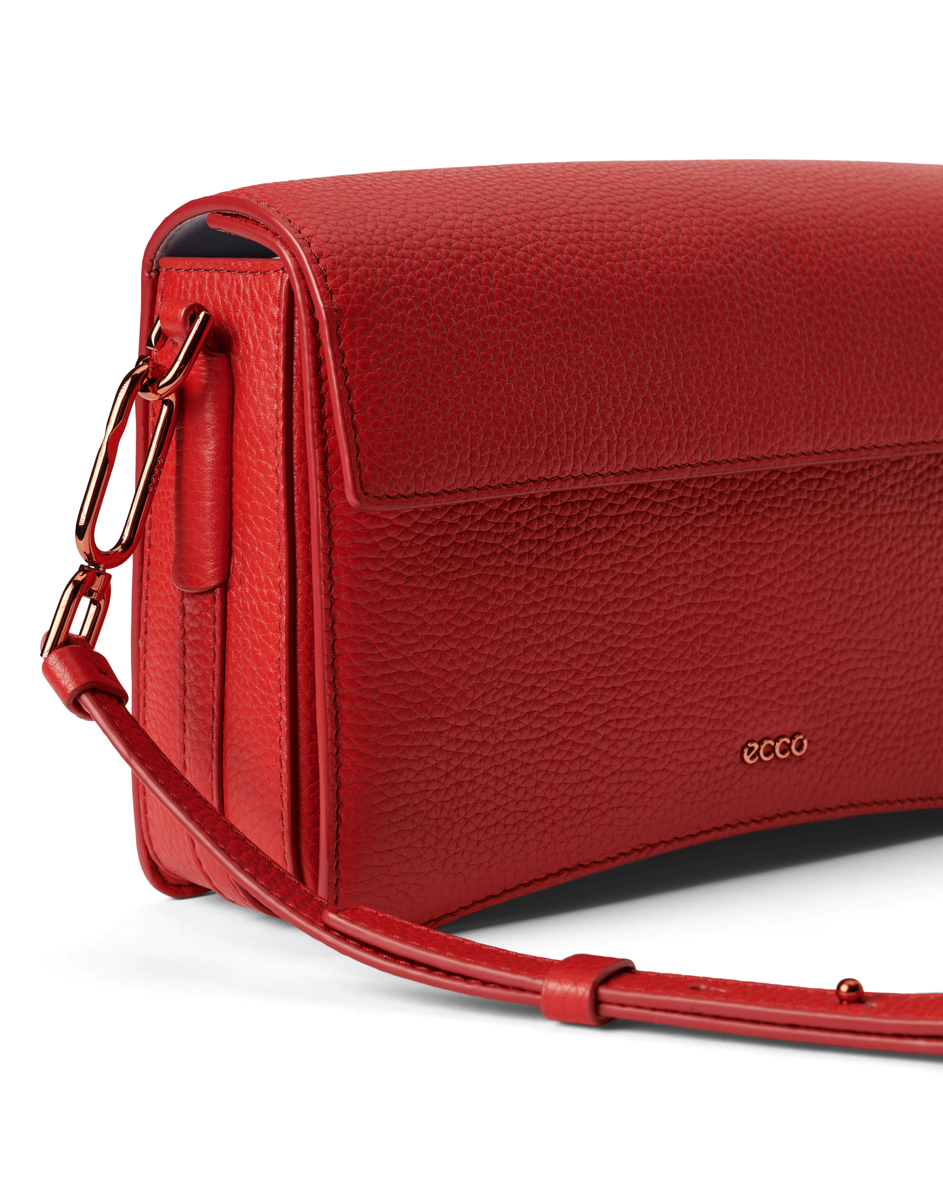 ECCO® Pinch Large Pebbled Leather Crossbody Bag - Red - Detail-1