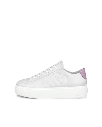 Women's ECCO® Street Platform Leather Platform Sneaker - White - Outside