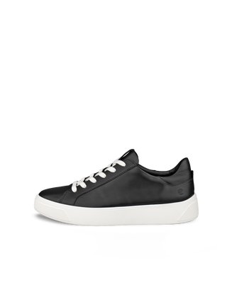 Women's ECCO® Street Tray Leather Sneaker - Black - Outside