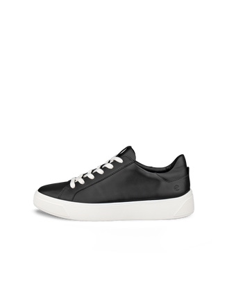 Women's ECCO® Street Tray Leather Sneaker - Black - Outside