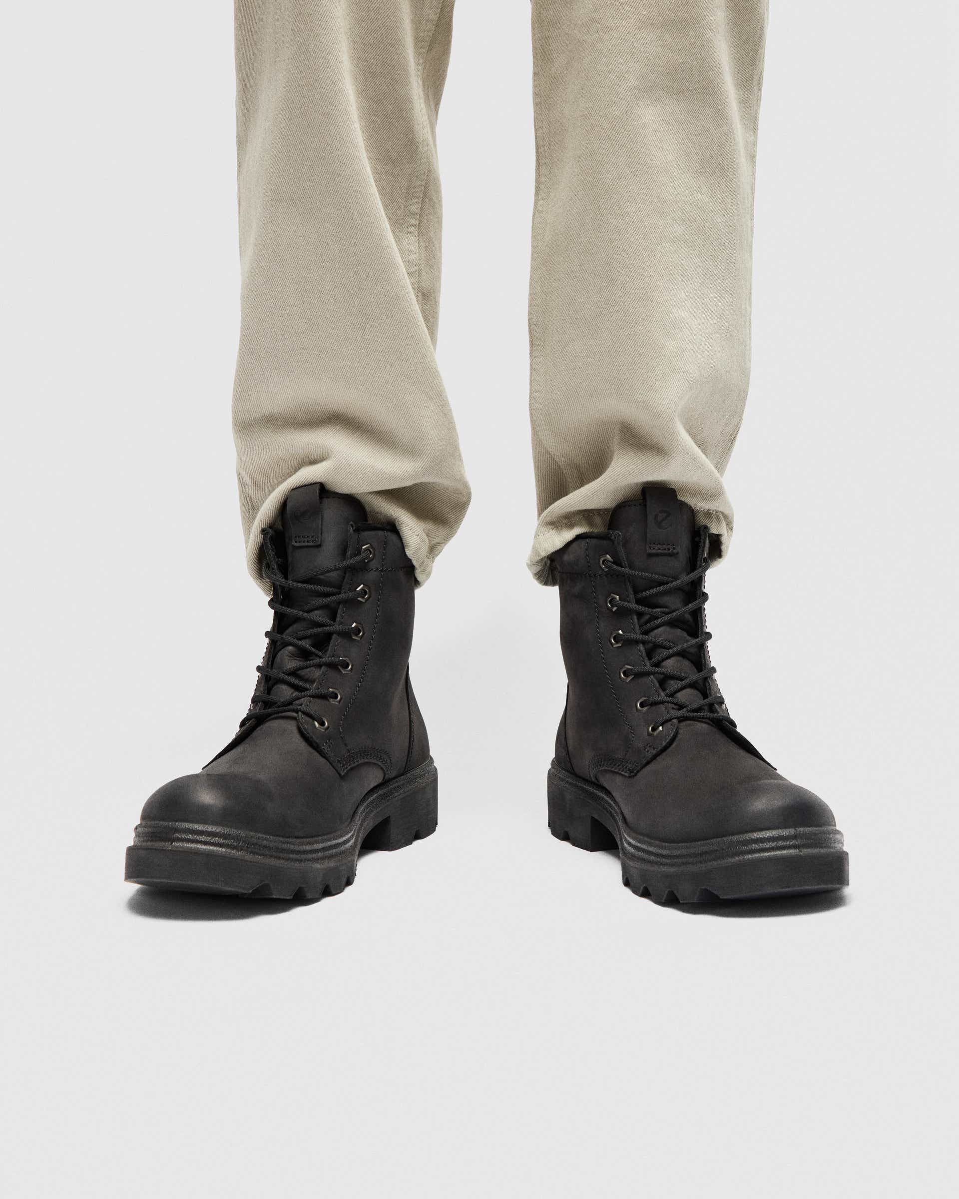 ECCO Grainer ウィメンズ ヌバックウォータープルーフレースアップブーツ - ブラック - Lifestyle image-1
