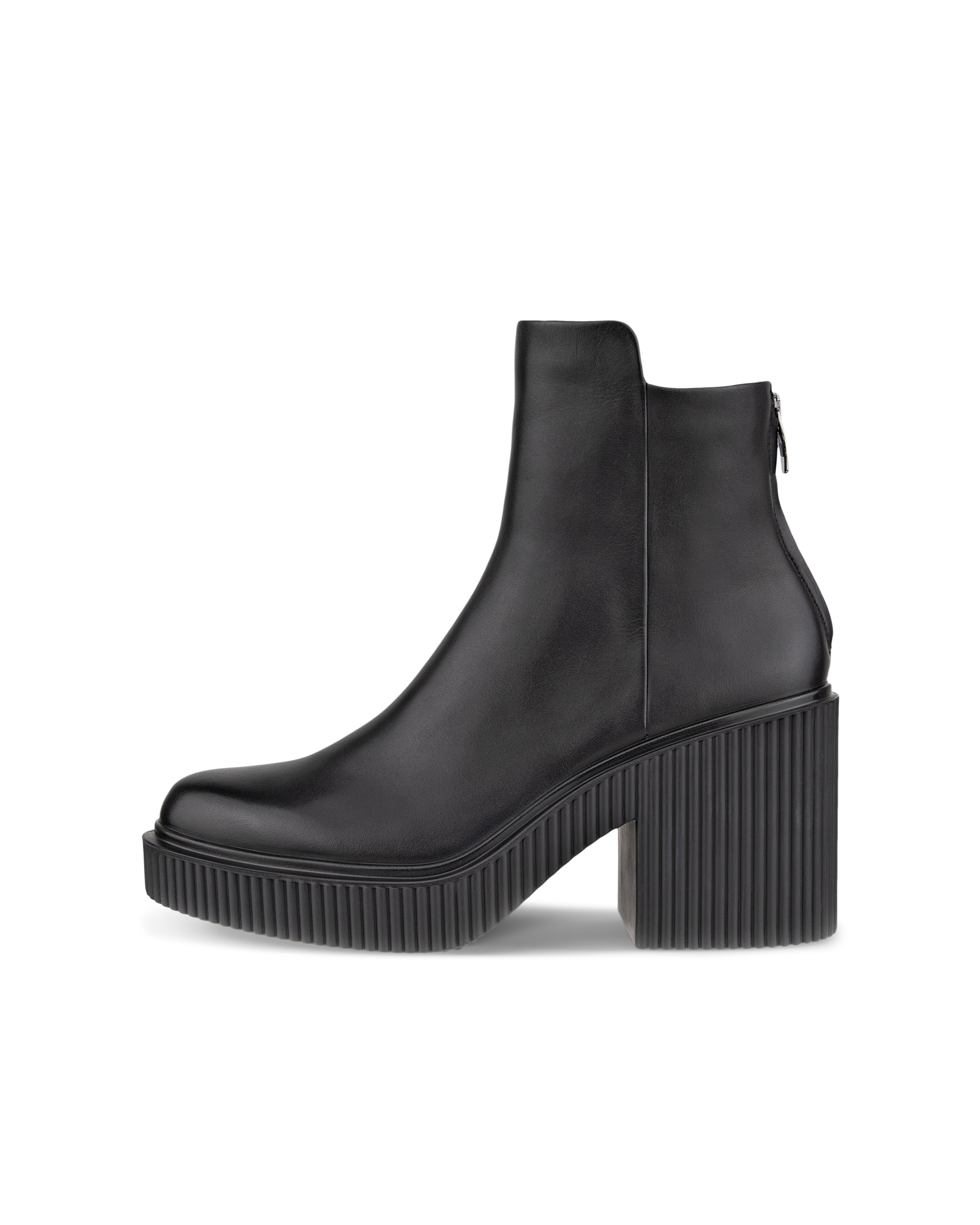 여성용 ECCO Fluted Heel 가죽 앵클 부츠 - Black - Outside