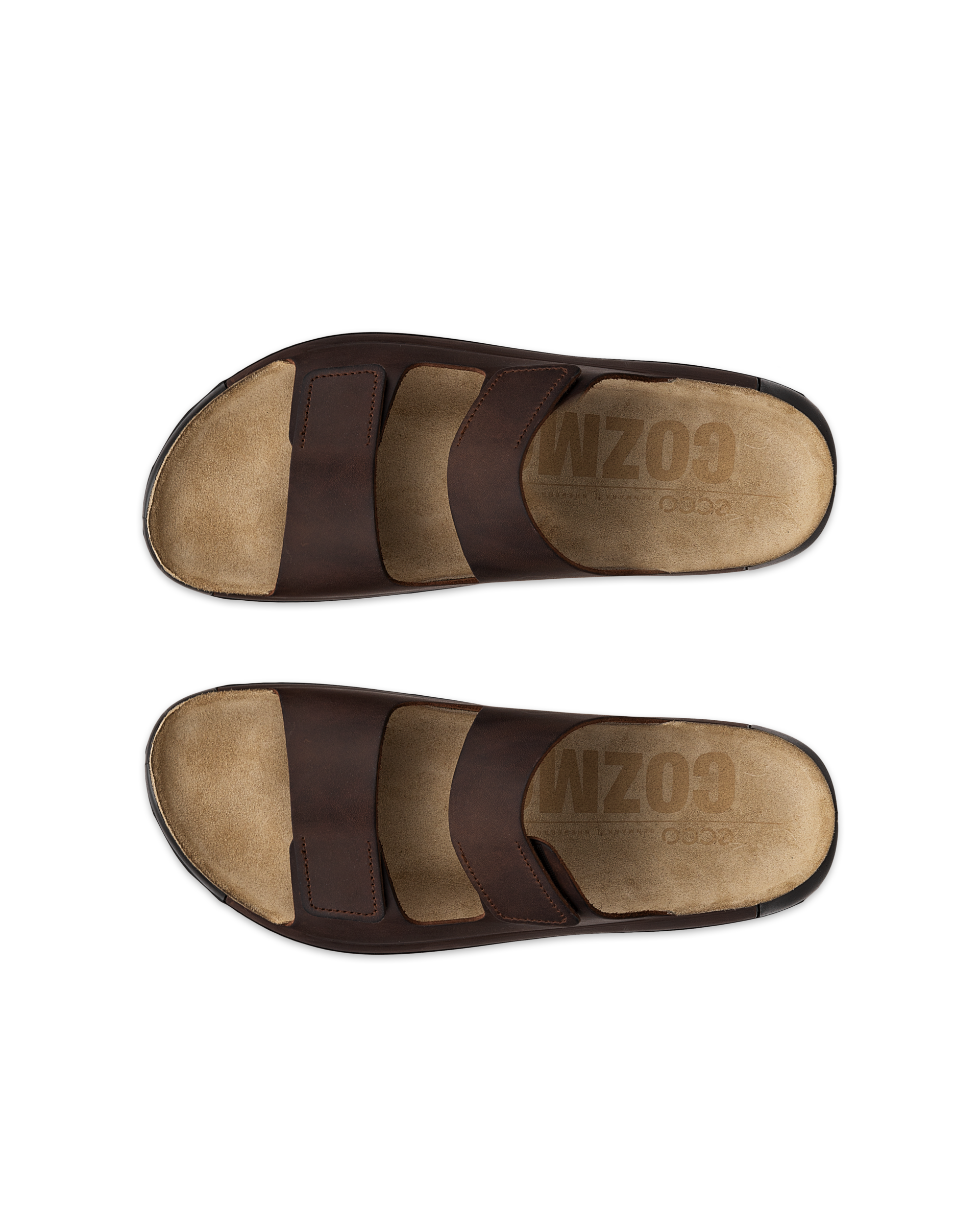 남성 ECCO® Cozmo 누벅 투 스트랩 샌들 - Brown - Top left pair