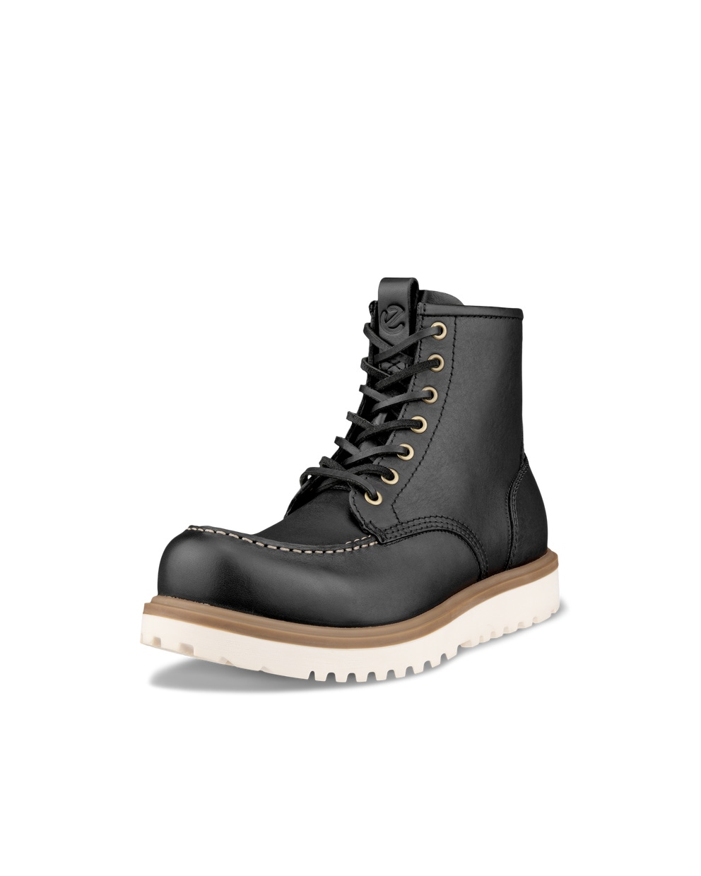 Men's ECCO® Staker Leather Moc-Toe Boot - Black - Main