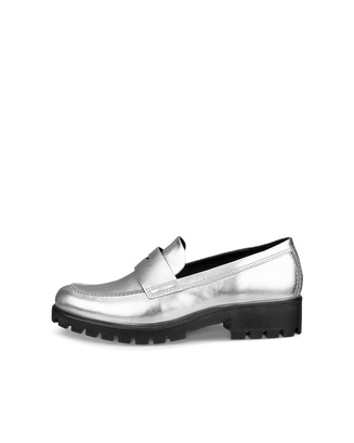 Women's ECCO® Modtray Leather Loafer - Silver - Outside