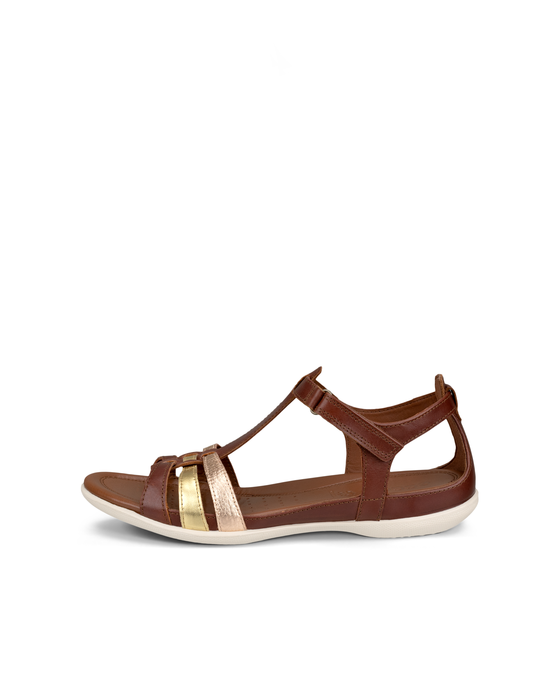 Women's ECCO® Flash Leather T-Bar Sandal - Brown - Outside