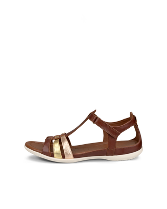 Women's ECCO® Flash Leather T-Bar Sandal - Brown - Outside