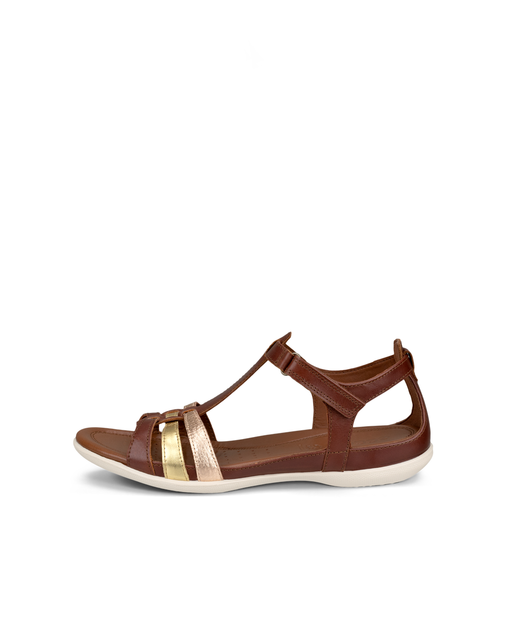 Women's ECCO® Flash Leather T-Bar Sandal - Brown - Outside