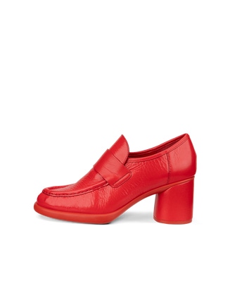 Women's ECCO® Sculpted LX 55 Leather Block-Heeled Loafer - Red - Outside