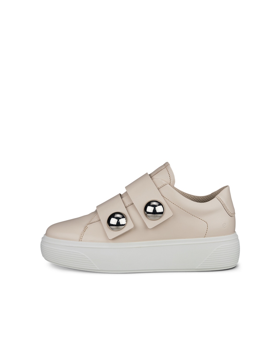 Women s ECCO Street Platform Leather Sneaker Beige