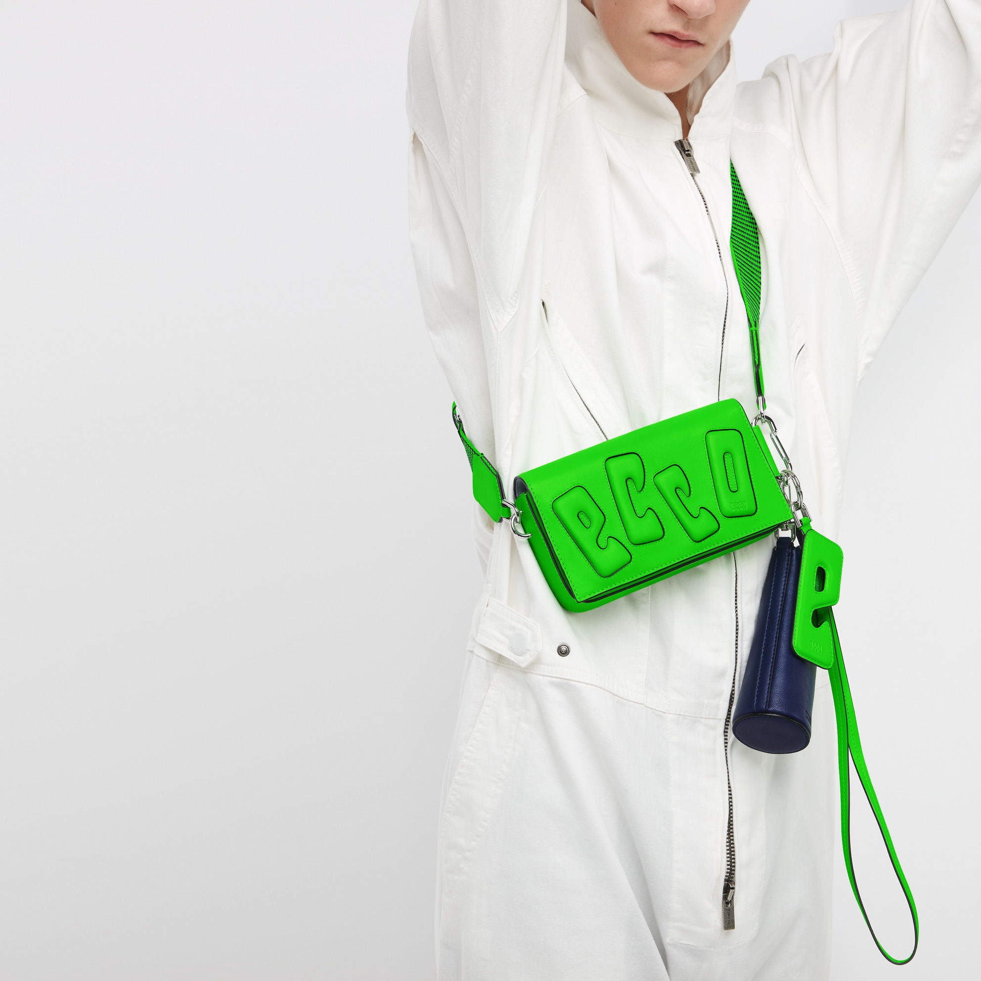 ECCO® E Phone Stack Padded Leather Phone Bag - Green - Modelshot-1