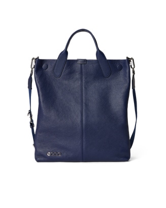 ECCO Tote Soft North South Pebbled レザートートバッグ - Blue - Main