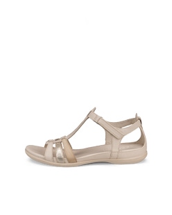 Women's ECCO® Flash Leather T-Bar Sandal - Beige - Outside