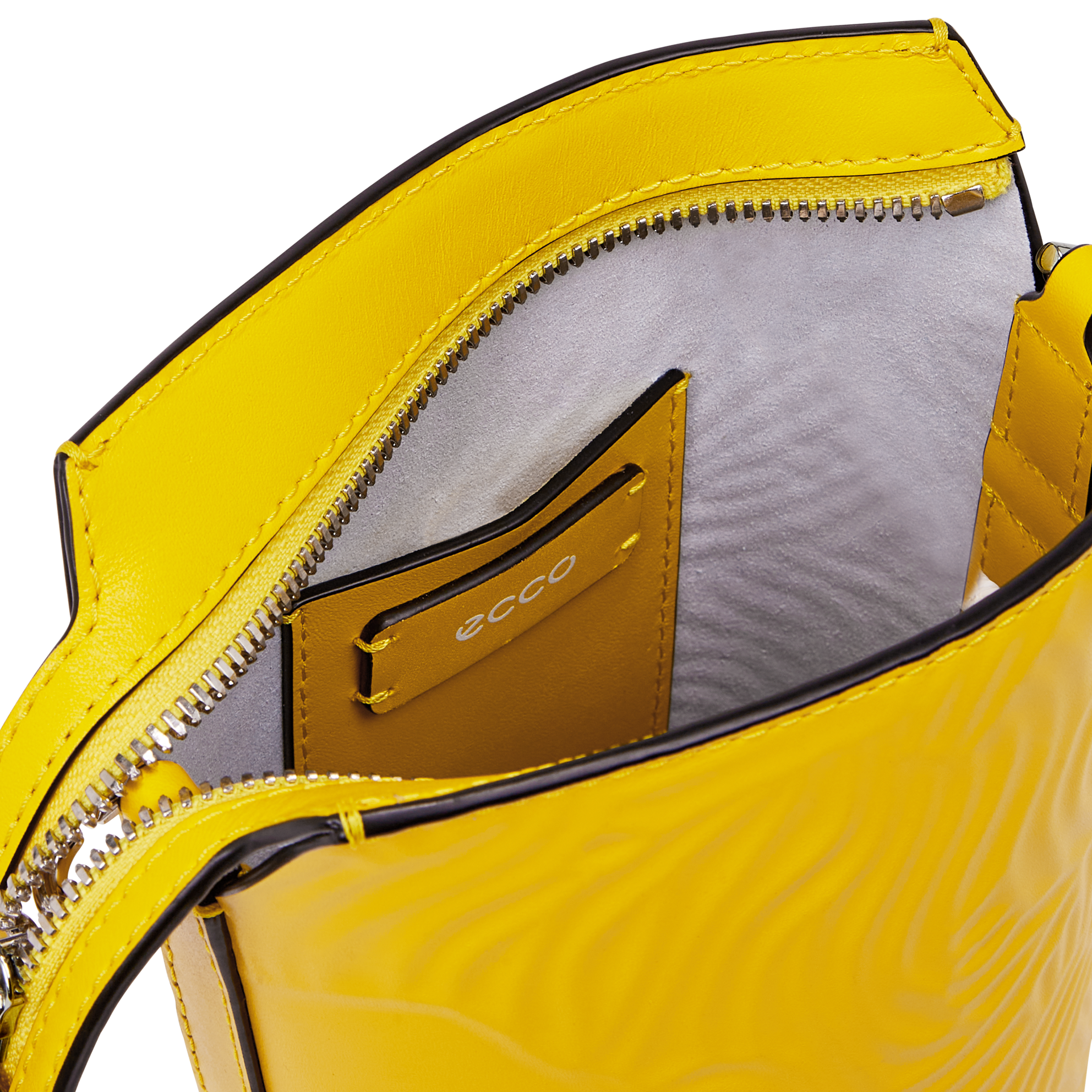 ECCO® Fingerprint Oversized Pot Leather Crossbody Bag - Yellow - Inside