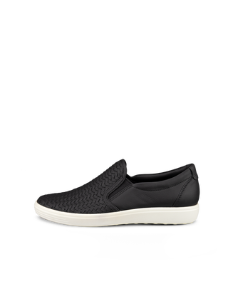 Women's ECCO® Soft 7 Leather Slip-On Sneaker - Black - Outside