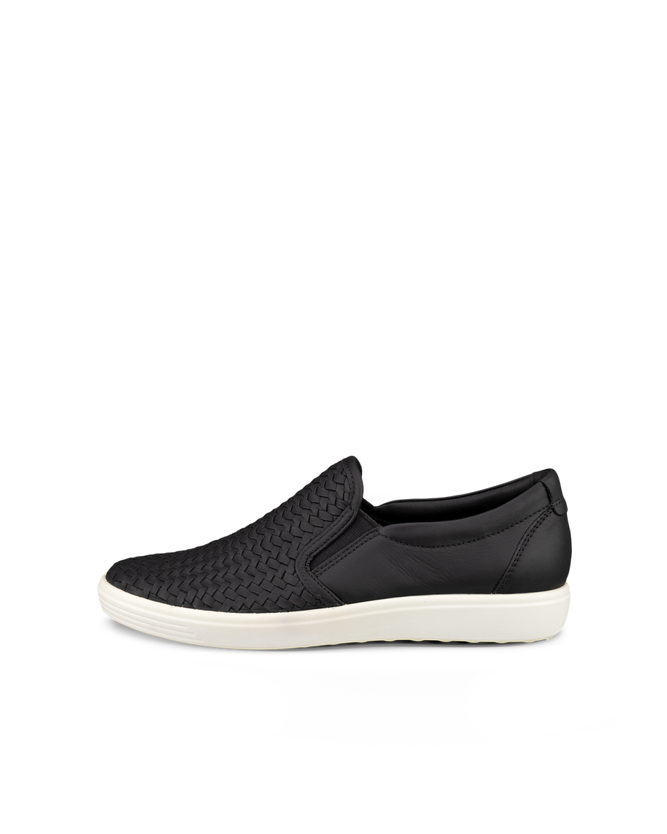 Women s ECCO Soft 7 Leather Slip On Sneaker Black