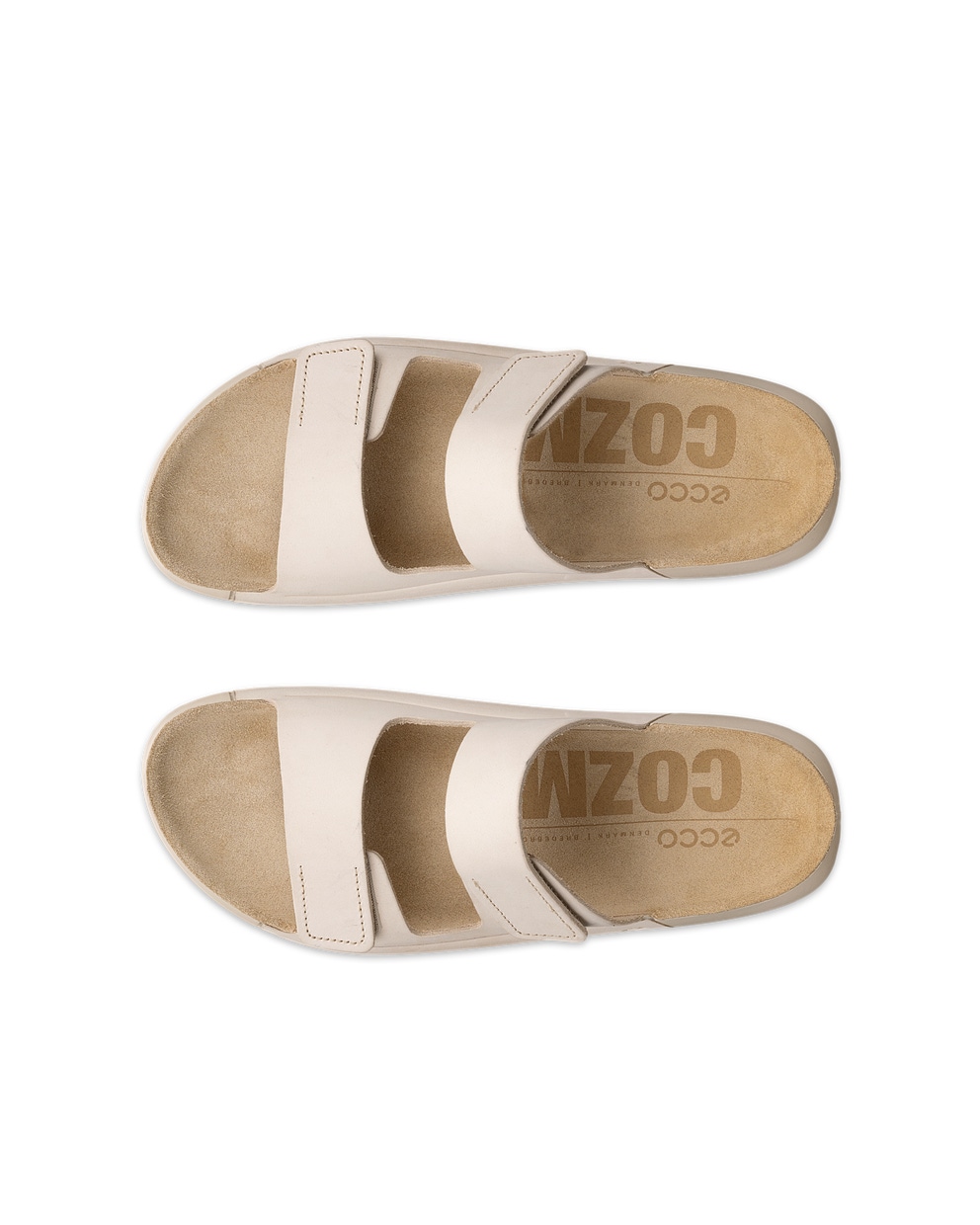 Women's ECCO® Cozmo Nubuck Two Strap Sandal - Beige - Top left pair