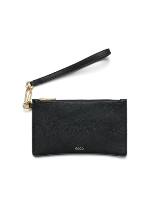 Women's ECCO® Wristlet Pebbled Leather Pouch Bag - Black - Main