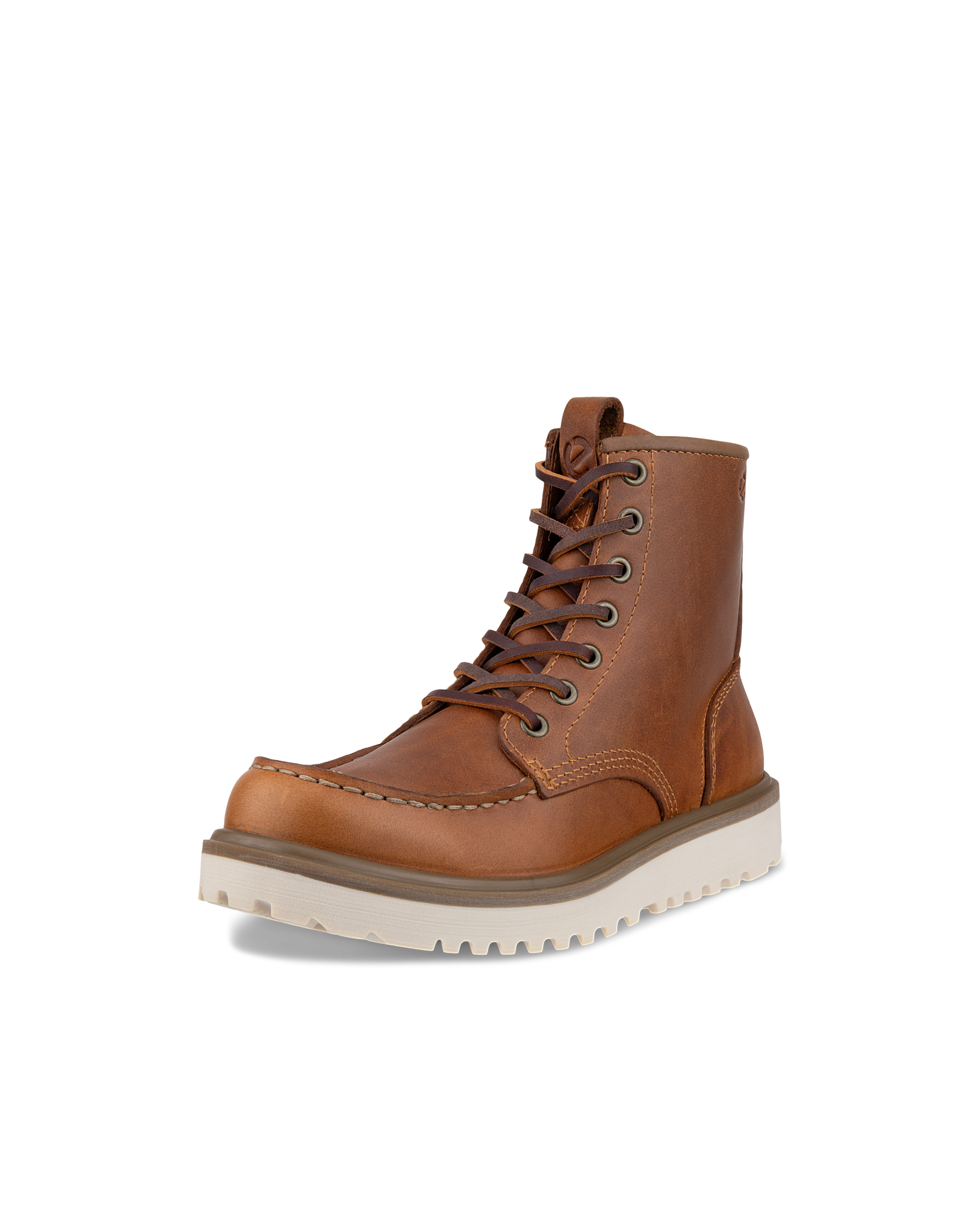 Women's ECCO® Staker Leather Moc-Toe Boot - Brown - Main