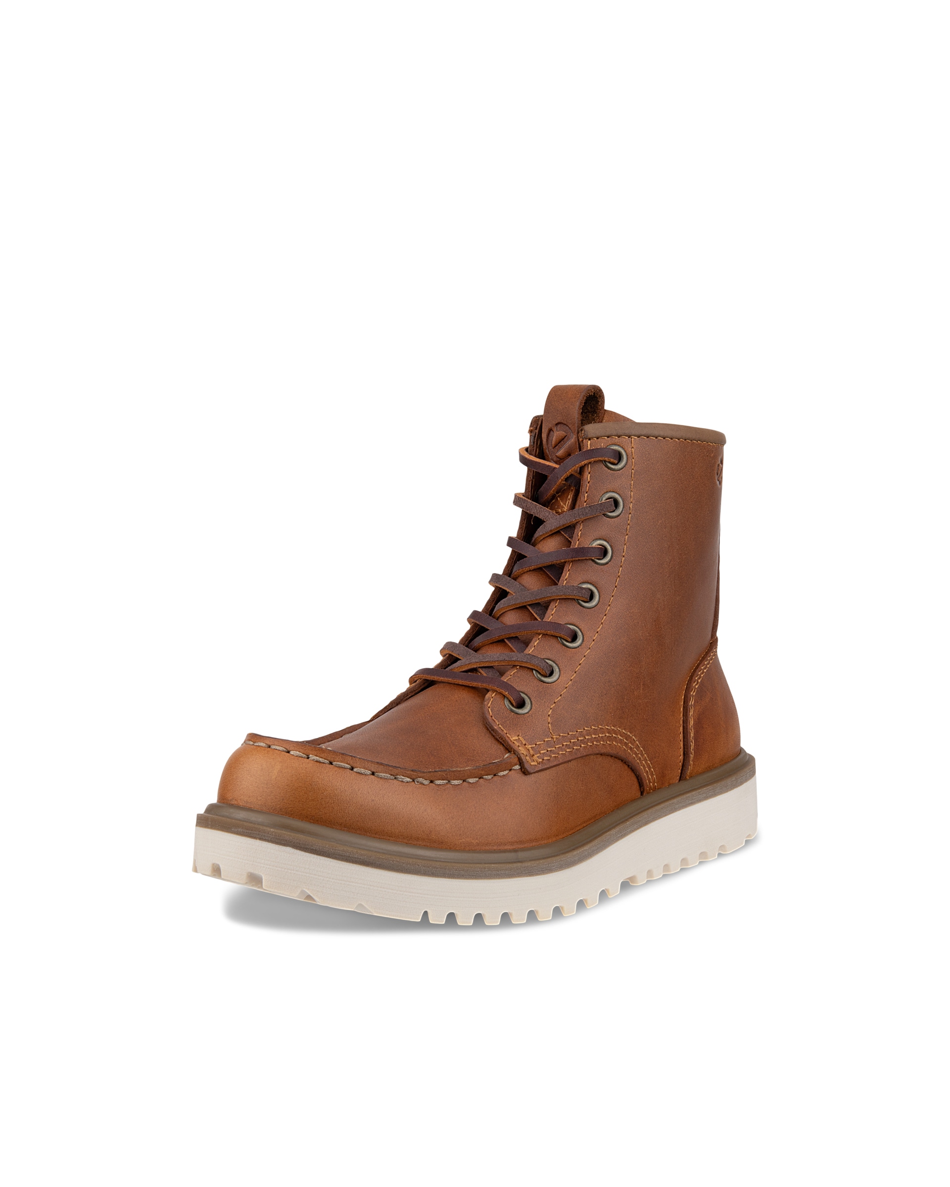 Women's ECCO® Staker Leather Moc-Toe Boot - Brown - Main