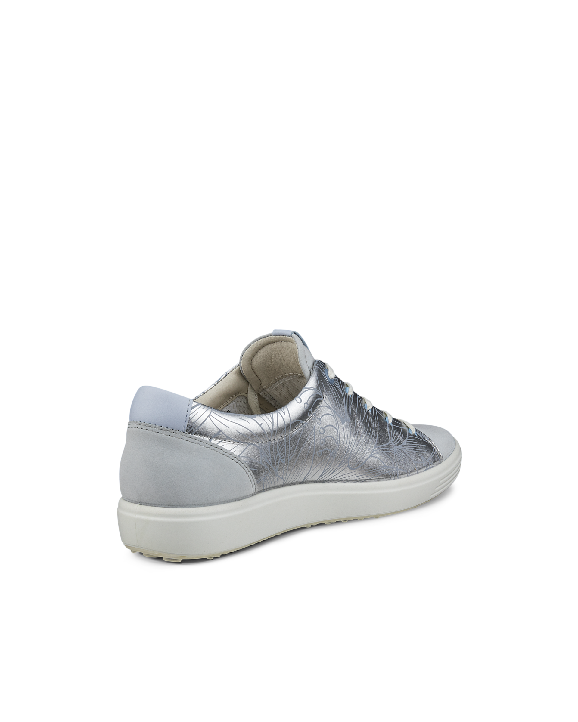 Women's ECCO® Soft 7 Leather Lace-Up Shoe - Silver - Back