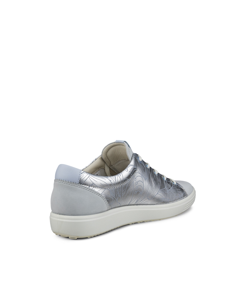 Women s ECCO Soft 7 Leather Floral Shoe Silver