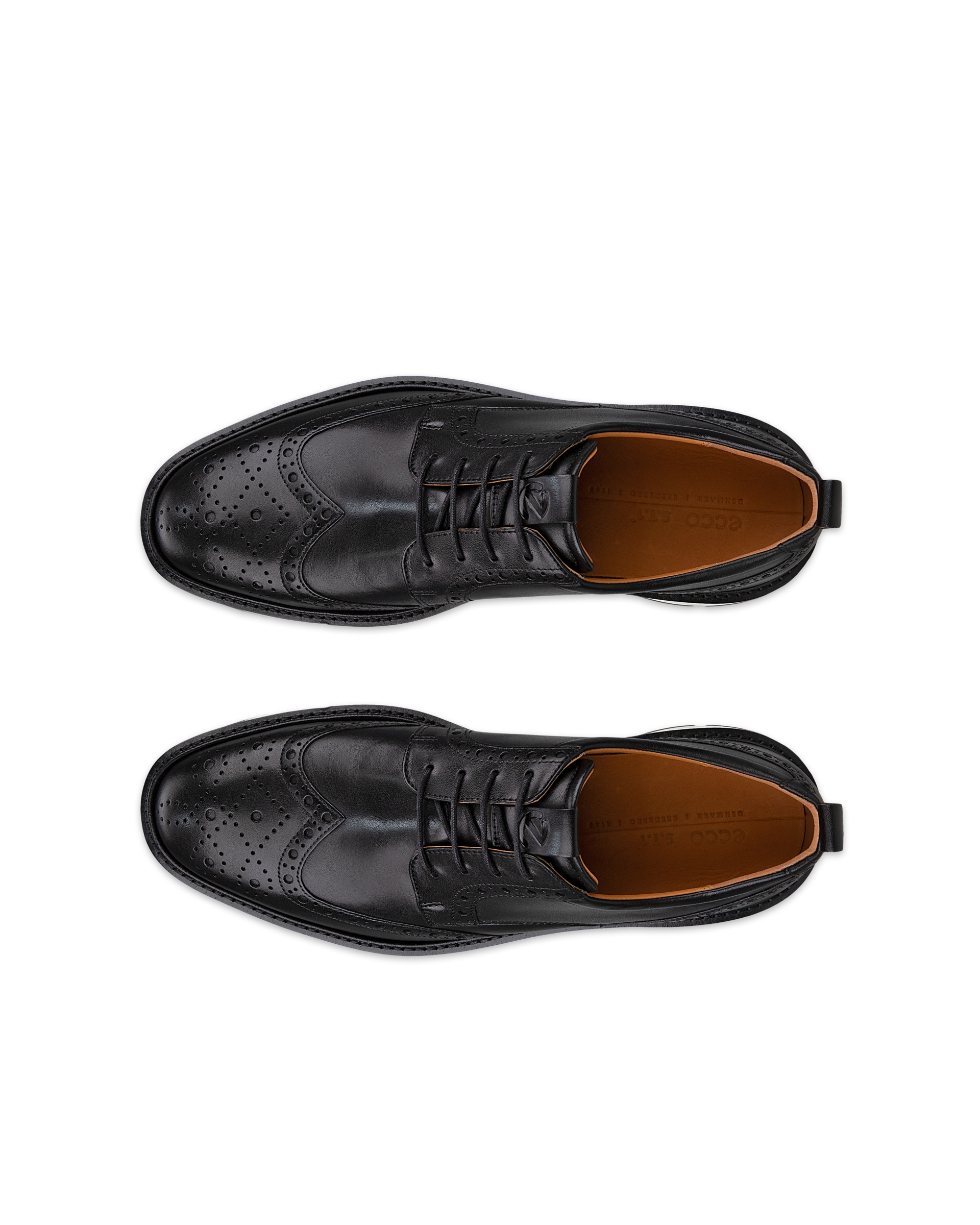 Men's ECCO® St.1 Hybrid Leather Wingtip Derby Shoe - Black - Top left pair