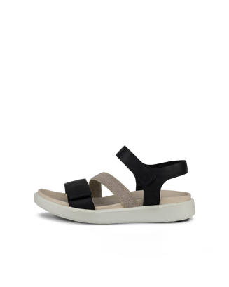 Women's ECCO® Flowt Nubuck Flat Sandal - Black - Outside