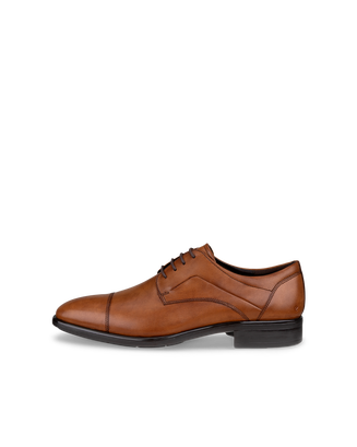 Men's ECCO® Citytray Leather Derby Shoe - Brown - Outside