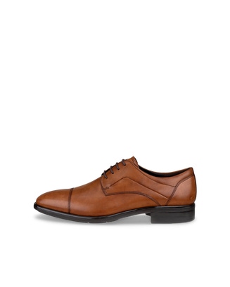 Men's ECCO® Citytray Leather Derby Shoe - Brown - Outside