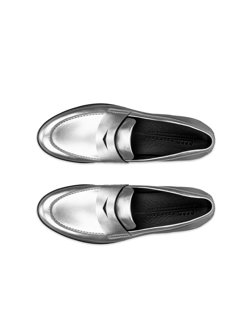 Women s ECCO Modtray Leather Loafer Silver