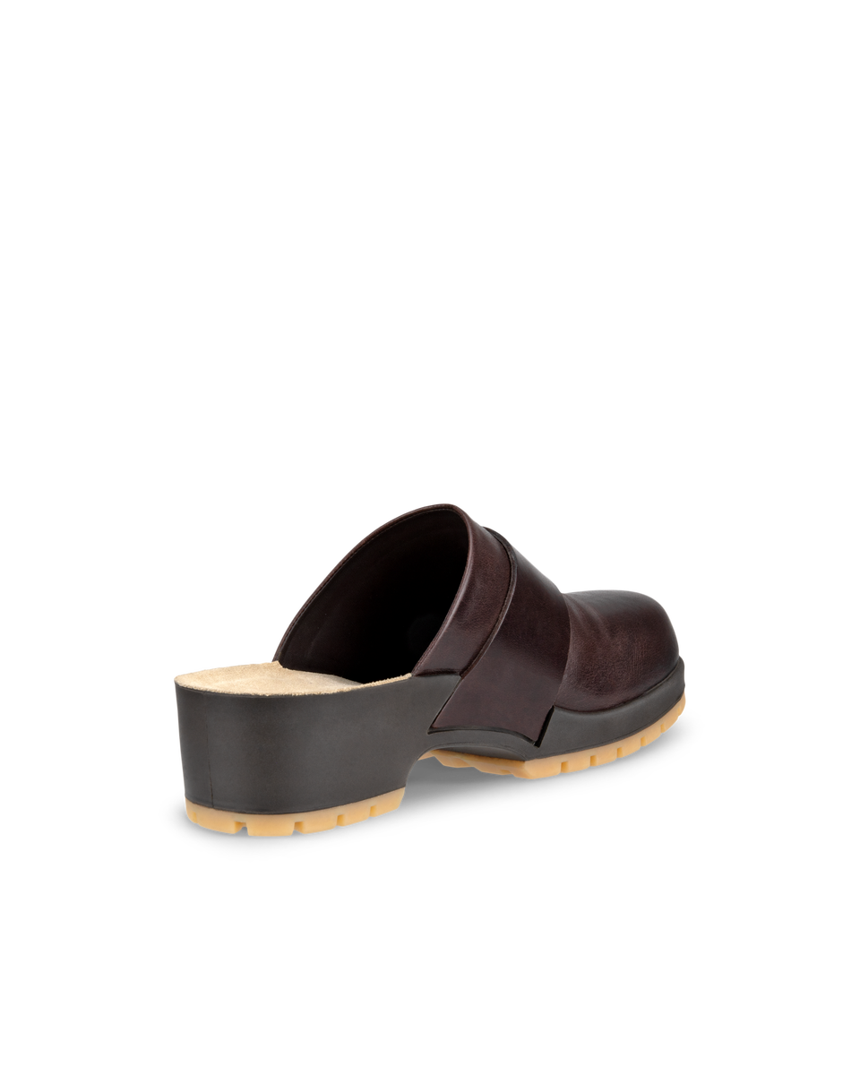 ECCO Women's Leather Comfort Clogs - Brown - Back