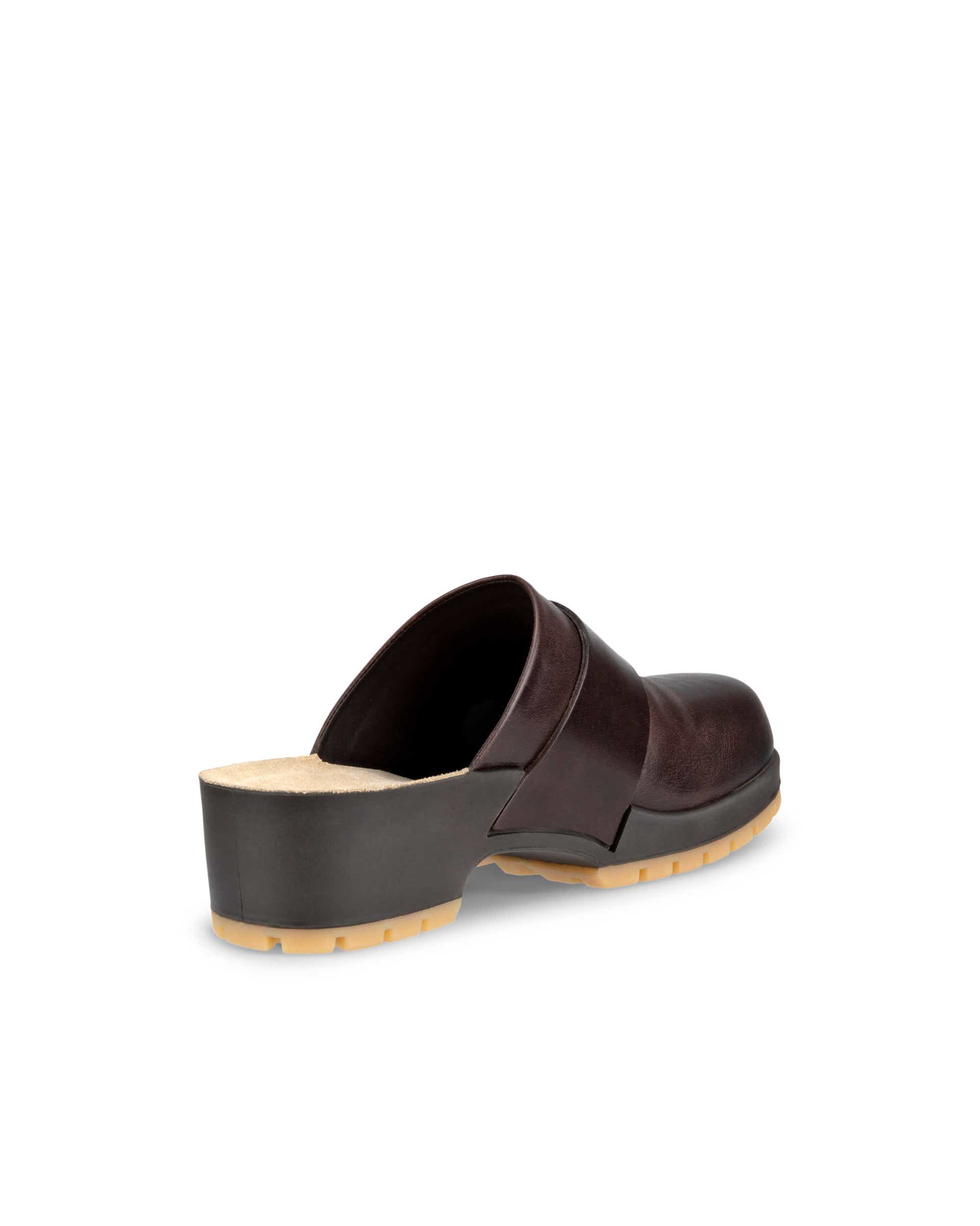 ECCO Women's Leather Comfort Clogs - Brown - Back