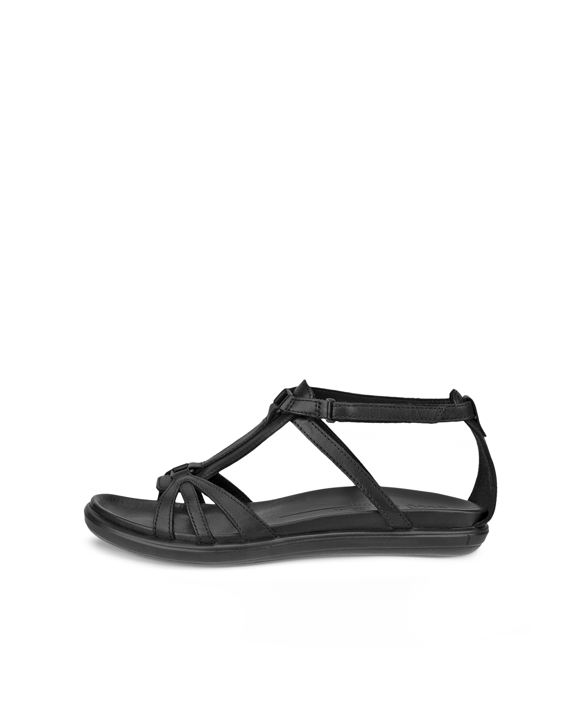 Women's ECCO® Simpil Leather Flat Sandal - Black - Outside