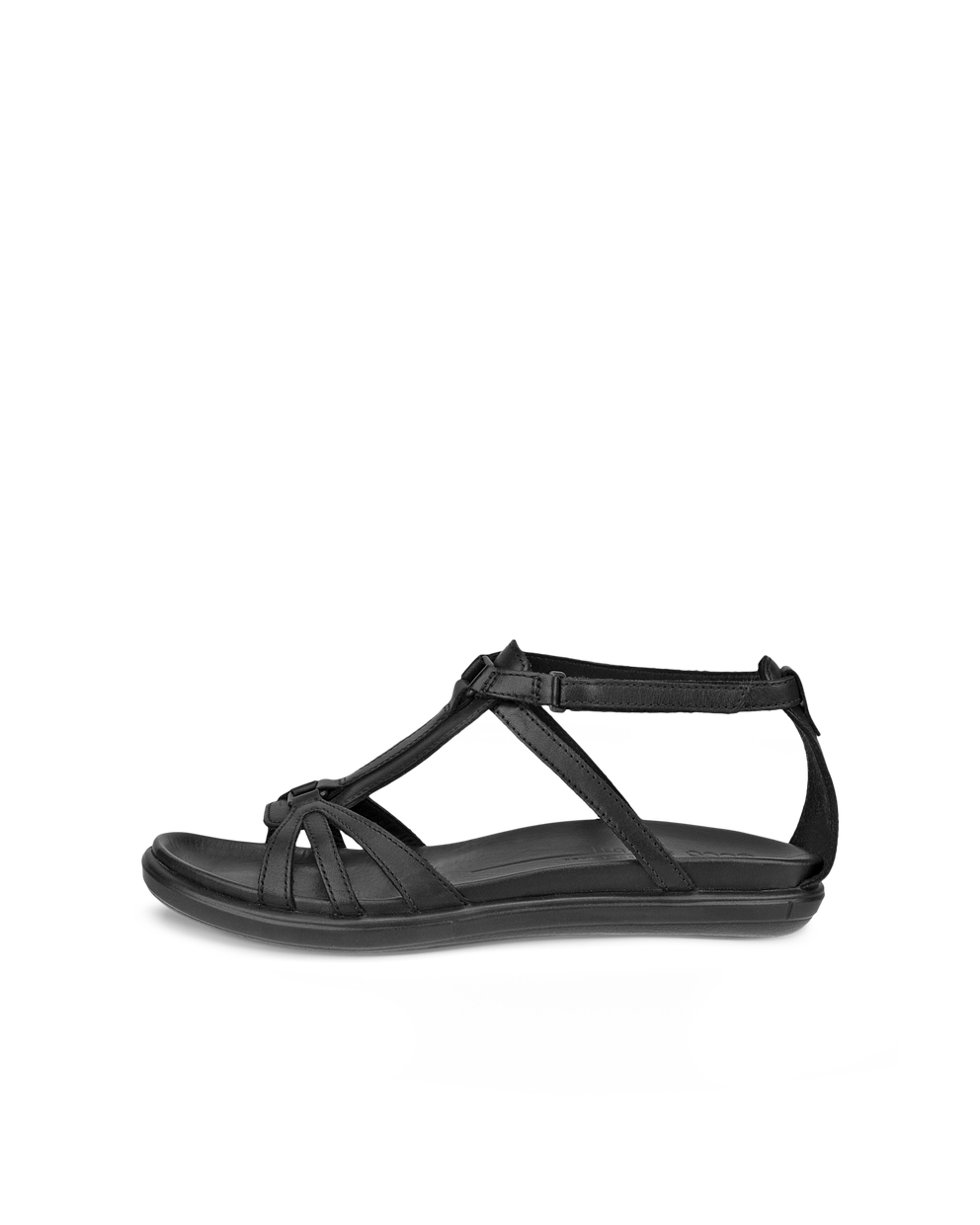 Women's ECCO® Simpil Leather Flat Sandal - Black - Outside